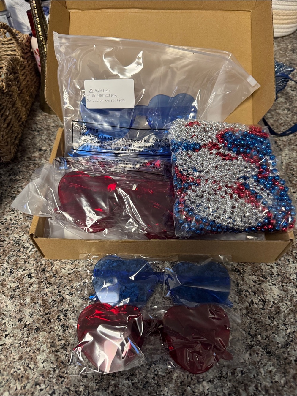 Beaded Red & Blue Heart Sunglasses Set